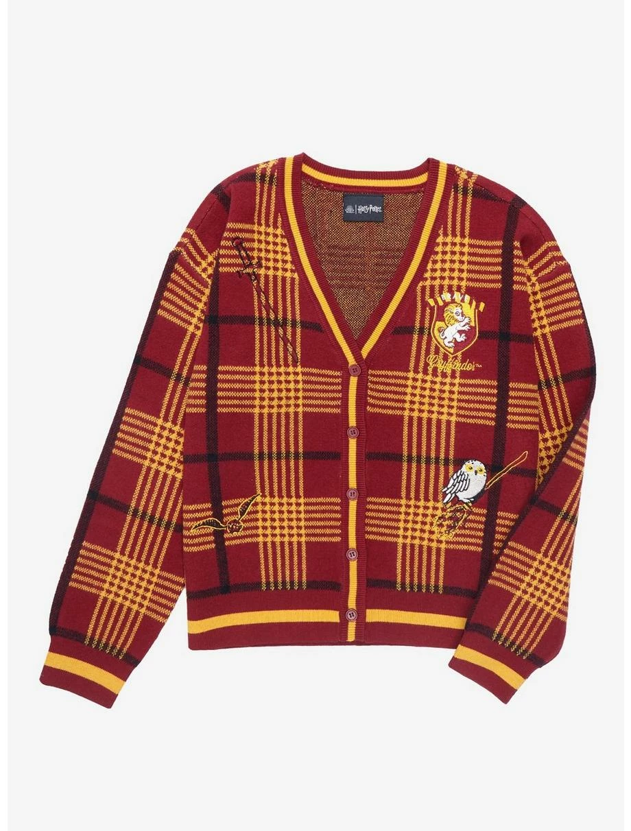 Harry Potter Gryffindor Plaid Women's Cardigan - BoxLunch Exclusive 3 Harry Potter Gryffindor Plaid Women's Cardigan - BoxLunch Exclusive