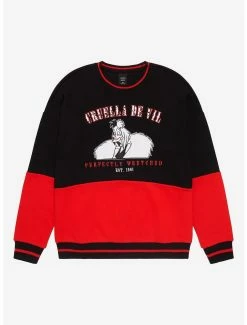 Disney One Hundred And One Dalmatians Cruella De Vil Panel Crewneck - BoxLunch Exclusive