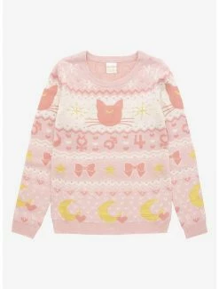 Sailor Moon Luna & Sailor Guardian Symbols Women's Holiday Sweater - BoxLunch Exclusive
