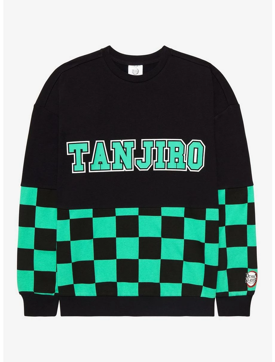 Demon Slayer: Kimetsu No Yaiba Tanjiro Checkered Panel Crewneck - BoxLunch Exclusive 3 Demon Slayer: Kimetsu No Yaiba Tanjiro Checkered Panel Crewneck - BoxLunch Exclusive