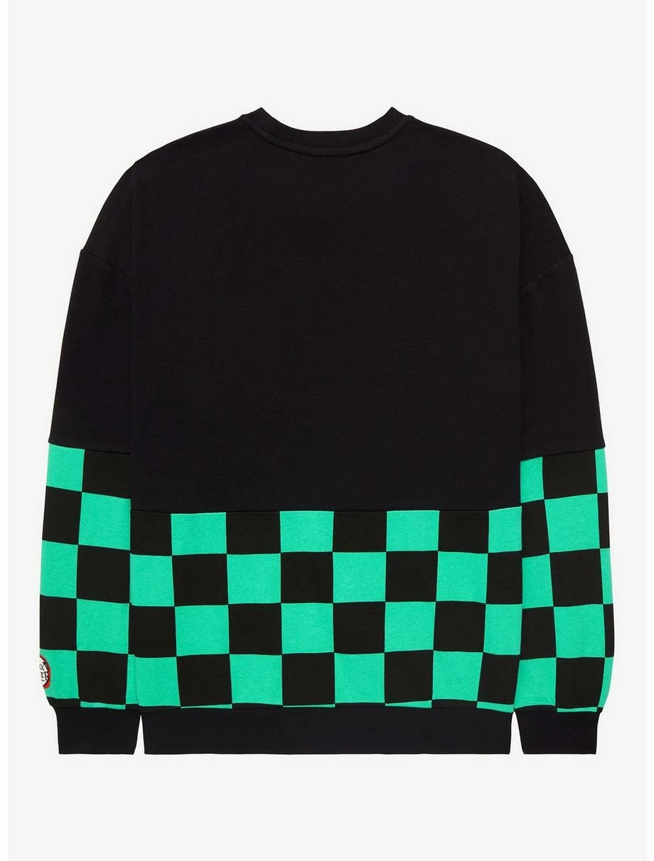 Demon Slayer: Kimetsu No Yaiba Tanjiro Checkered Panel Crewneck - BoxLunch Exclusive 4 Demon Slayer: Kimetsu No Yaiba Tanjiro Checkered Panel Crewneck - BoxLunch Exclusive - Image 2